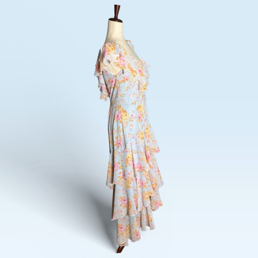 🌸🌸🌸 WAYF Dress Where Are You From Blue Chiffon Floral Maxi Dress Size Med and XS - Picture 4 of 12